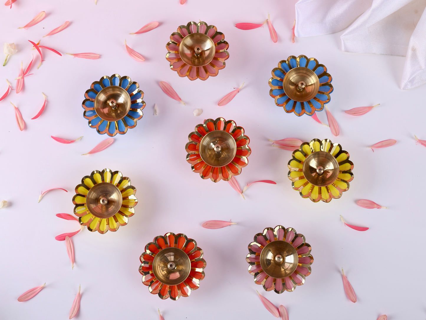 Colourful Brass Diyas - Set of 4
