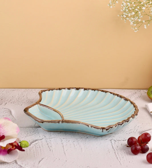 Studio Pottery Blue V Shell chip and dip Platter Large