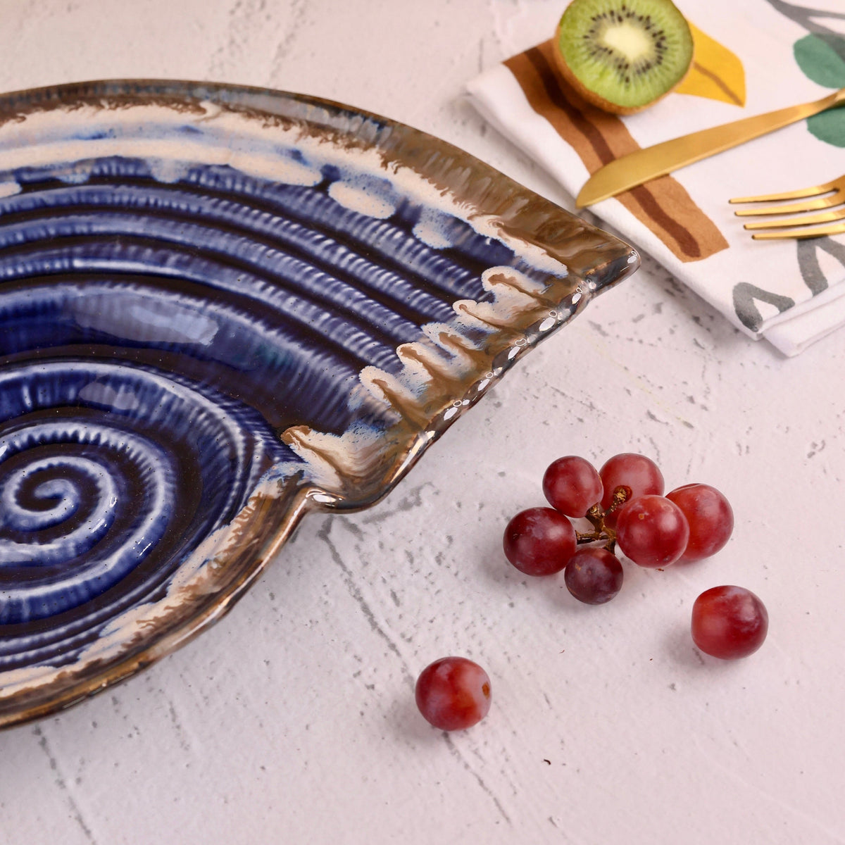 Studio Pottery Havana Spiral Shell Platter Large
