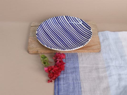 Blue thin stripe Snack Plate