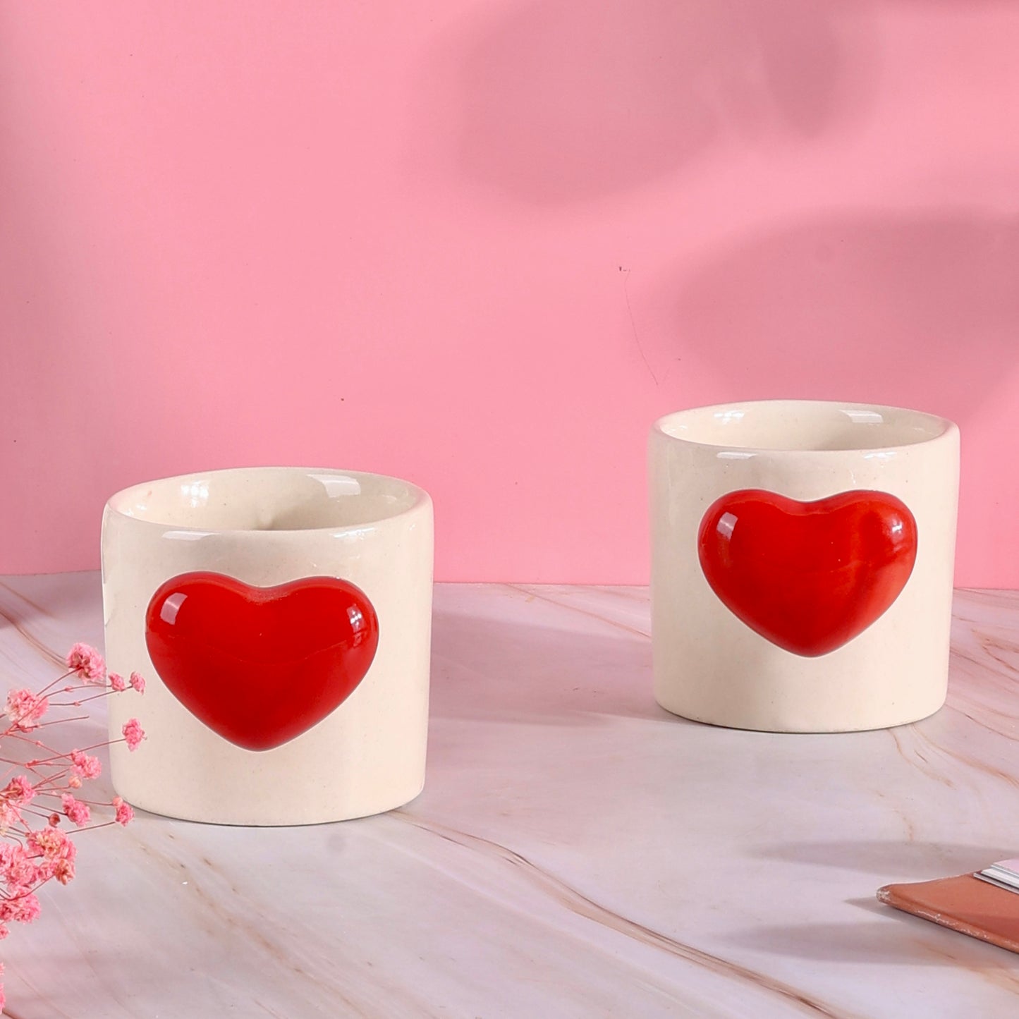 Red Heartfelt Sips Love Handle Mugs - Set of 2
