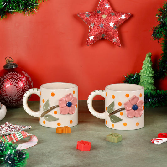 Bougainvillea Polka Flower Mug - Set of 2
