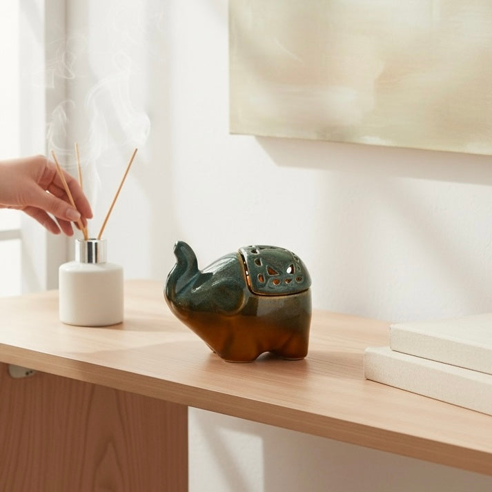 Studio Pottery Elephant T-light Holder