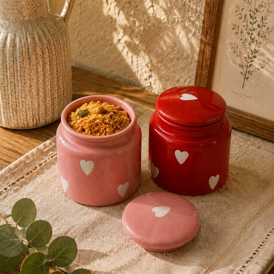 Red and Pink Eternal Heart Jar - not airtight - pack of two with minor imperfections