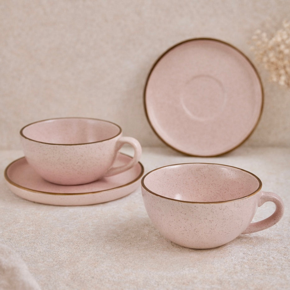 Gigi Matte Pastel Pink Speckled Large Cappuccino Cup and Saucer