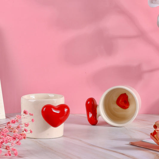 Red Heartfelt Sips Love Handle Mugs - Set of 2