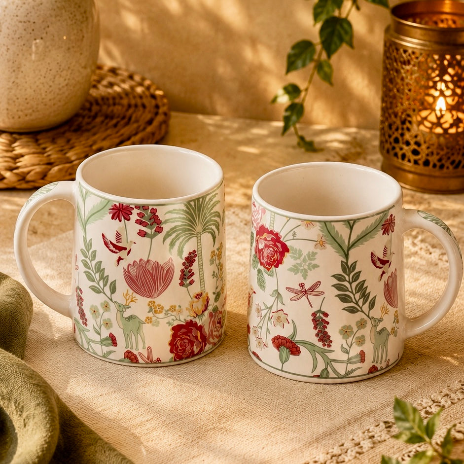 Forest Foliage Printed Stoneware Mug - Set of 2