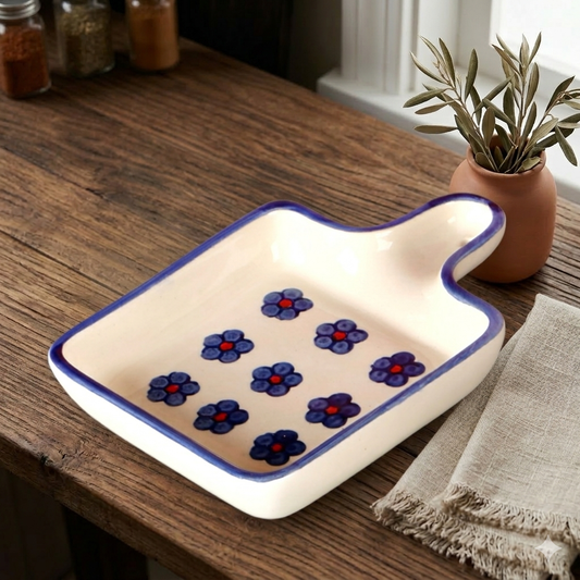 Blue and Red Floral Handpainted Handle Platter