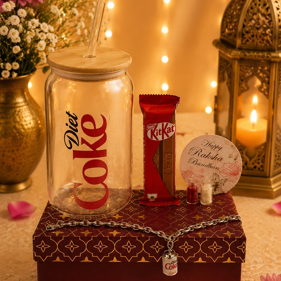 Rakhi Sipper Hamper with UV DTF Glass Sipper