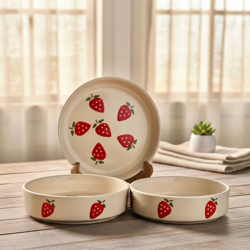 Strawberry Fields 3 Piece Nesting Flat Bowl Set