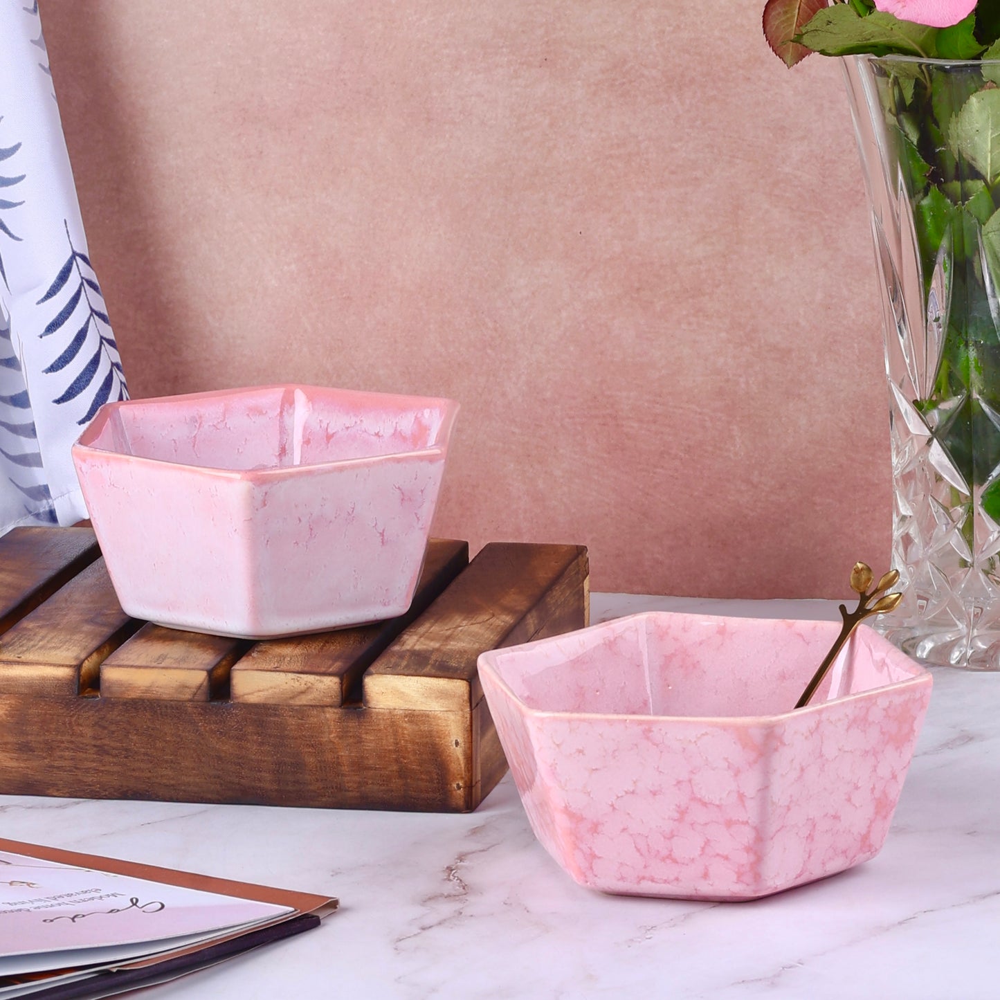 Pink Shaded Hexagon Snack Bowl - Set of 2