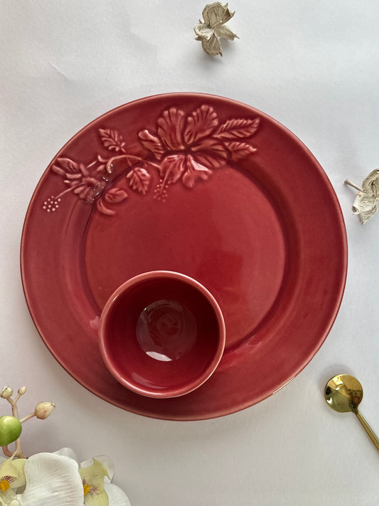 Hibiscus Bloom Large Serving Platter with portion bowl