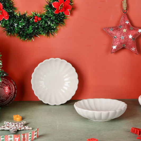 White Gigi Scalloped Shallow Bowls
