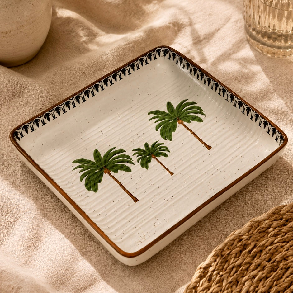 Serene Palm Printed Square Plates and Platters