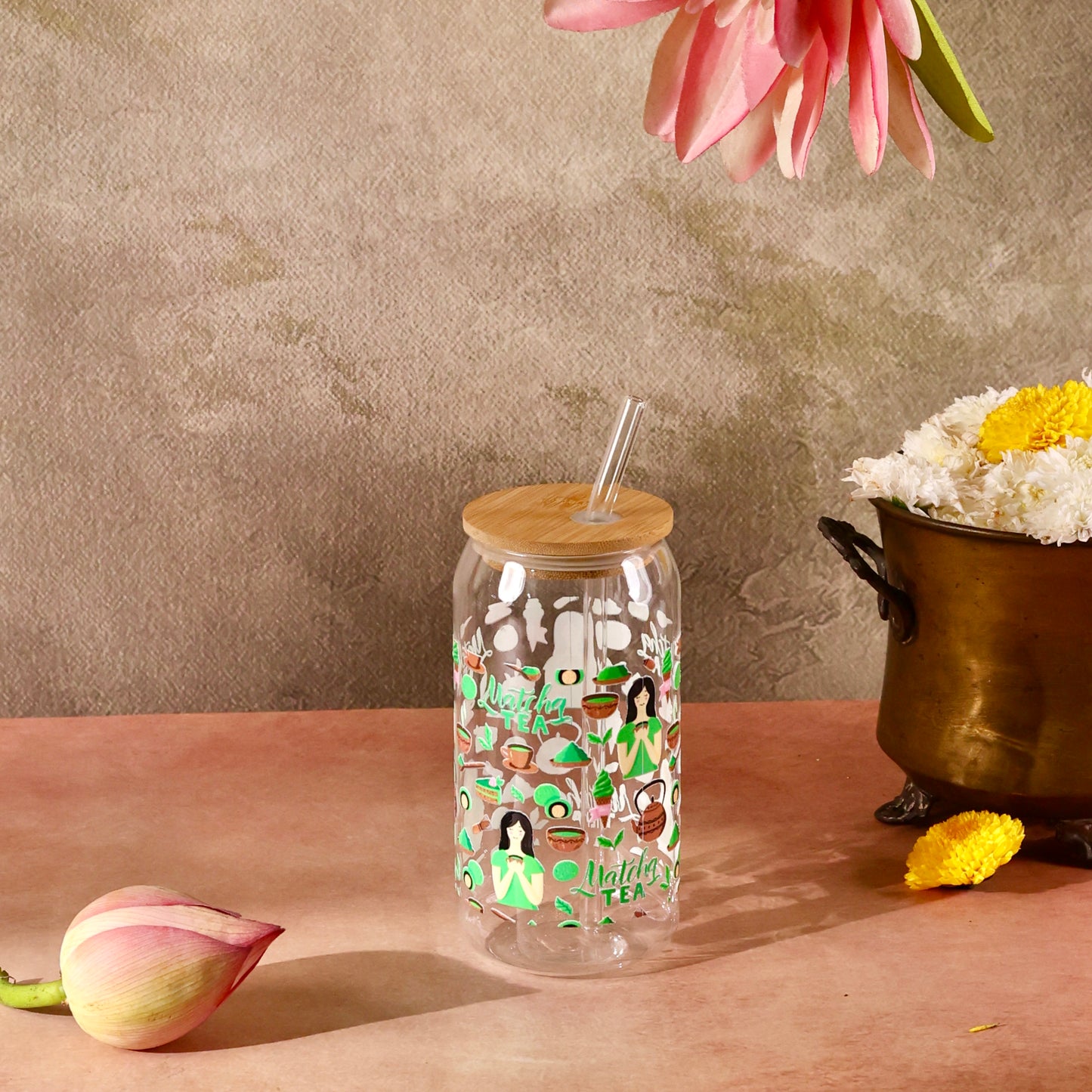 Matcha Muse Ophelia Glass Sipper - with UV DTF sticker