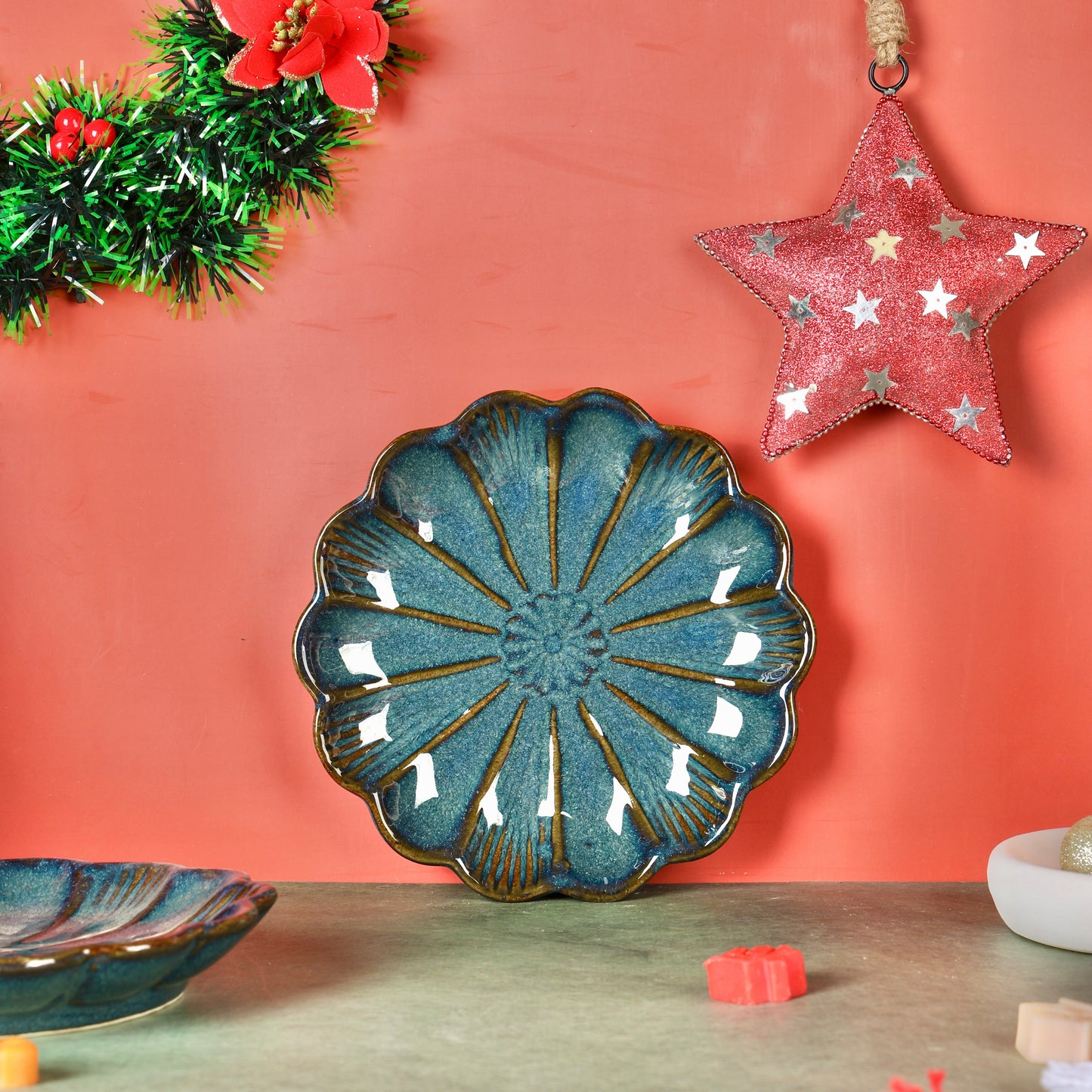 Vera Blue Studio Pottery Scalloped Plate or Trinket Dish