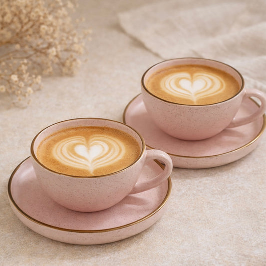 Gigi Matte Pastel Pink Speckled Large Cappuccino Cup and Saucer