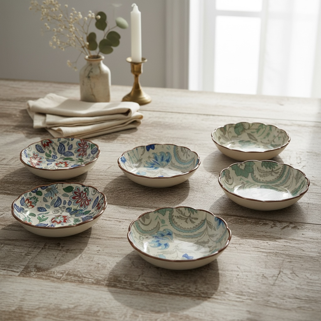 Printed Scalloped Mini Tapas Bowls - Set of 6