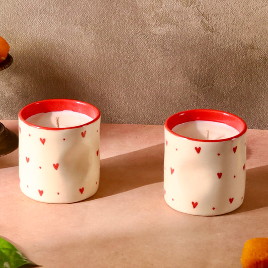 Roshni-e-Gulab Scented Premium Candle in reusable heart ceramic pinched glass - pack of one