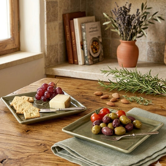 Rani Bagh Olive Grey Embossed Square Snack Plate - Pack of one