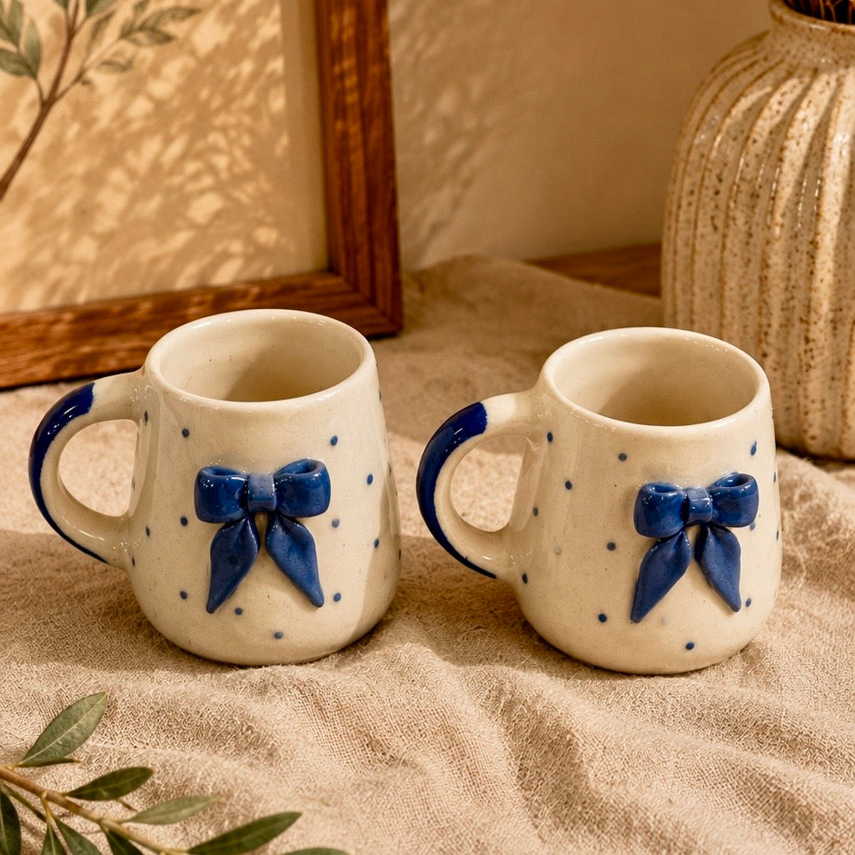 Azure Bow Polka Mug - Set of 2