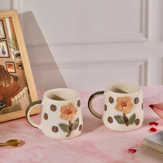 Marigold Flower Mug - Set of 2 with minor imperfections