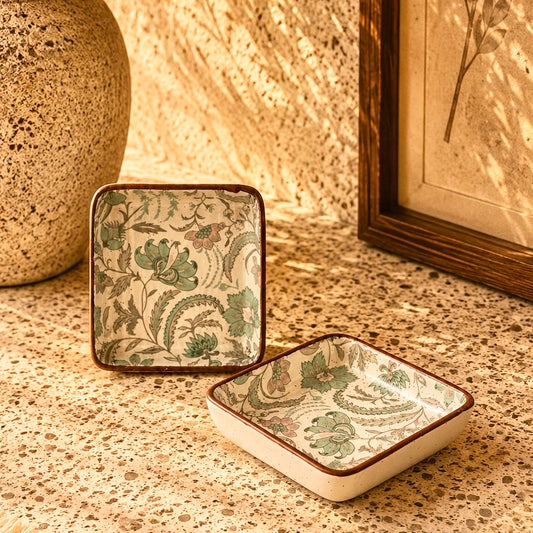 Phool Bagh Small Square Dessert Plates - Pack of two