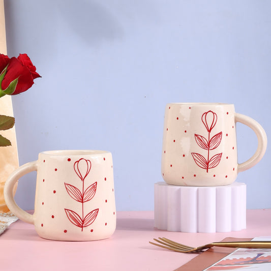 Vibrant Floral Red Mugs - Set of 2