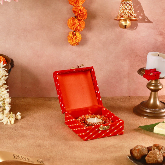 Jyoti Kalash - T light holder in Leheriya Lotus Box
