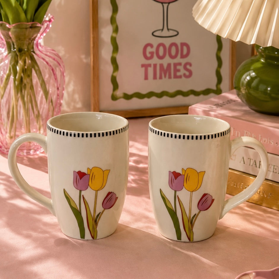 Tulip Botanical Printed Mugs - Set of 2