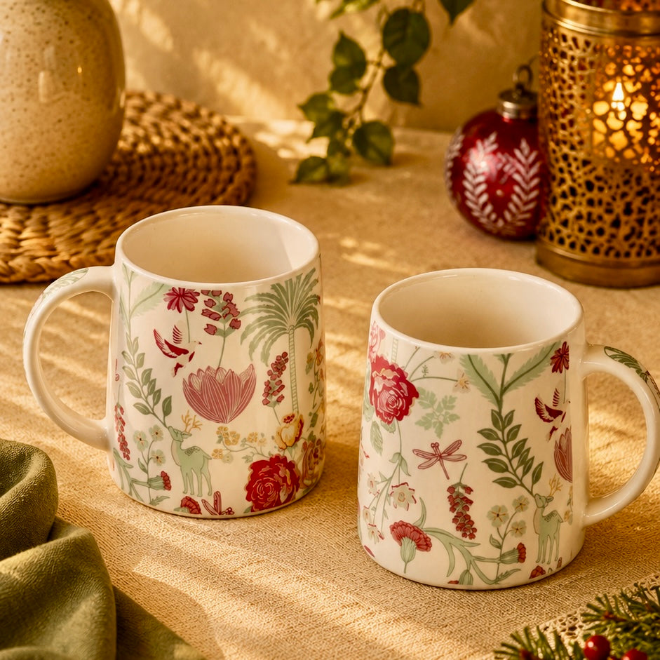 Forest Foliage Printed Stoneware Mug - Set of 2