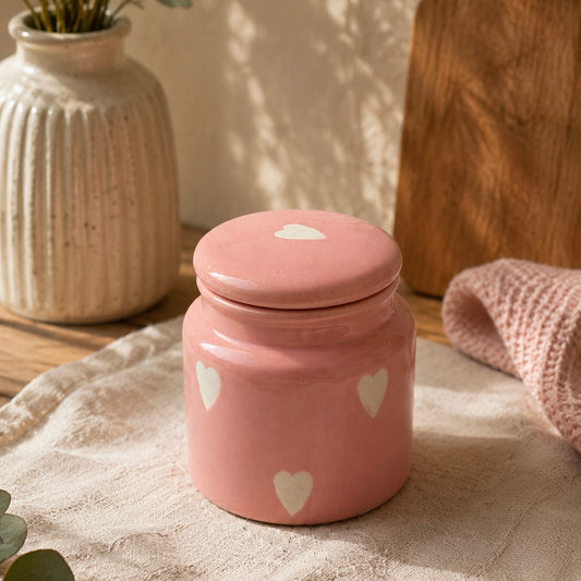 Pink Eternal Heart Jar - not airtight - pack of one with minor imperfections