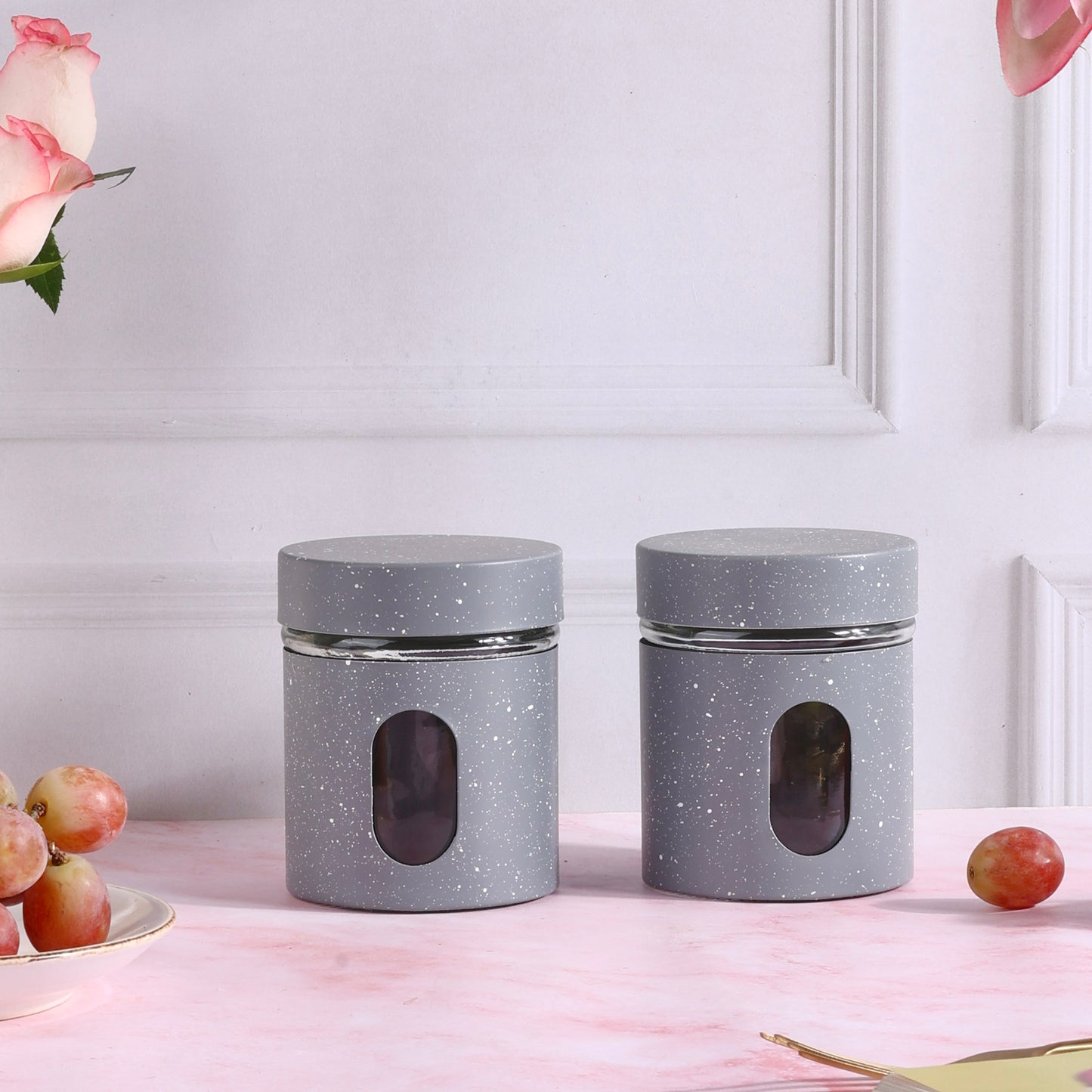 Airtight glass storage jars with silicon cover - Pack of 2