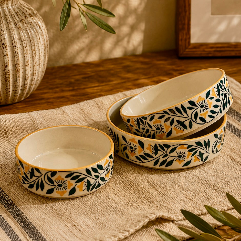 Marigold Trellis 3 Piece Nesting Flat Bowl Set