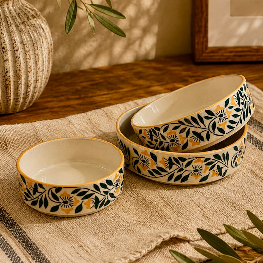 Marigold Trellis 3 Piece Nesting Flat Bowl Set