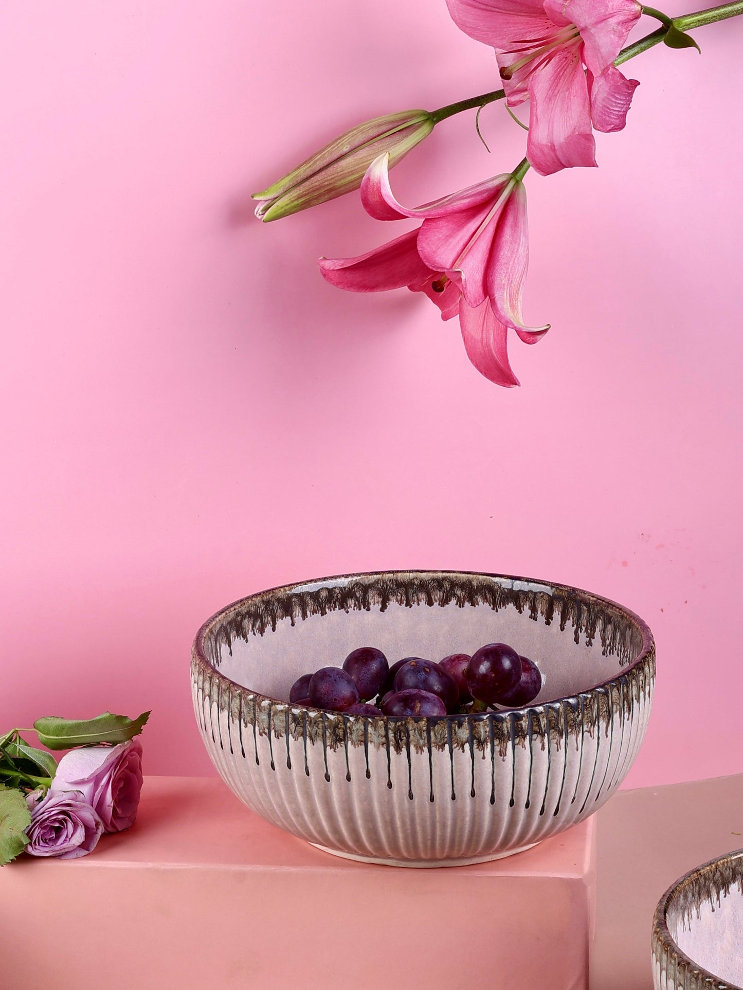 Pastel Pink Stoneware Serving Bowls Large & Small