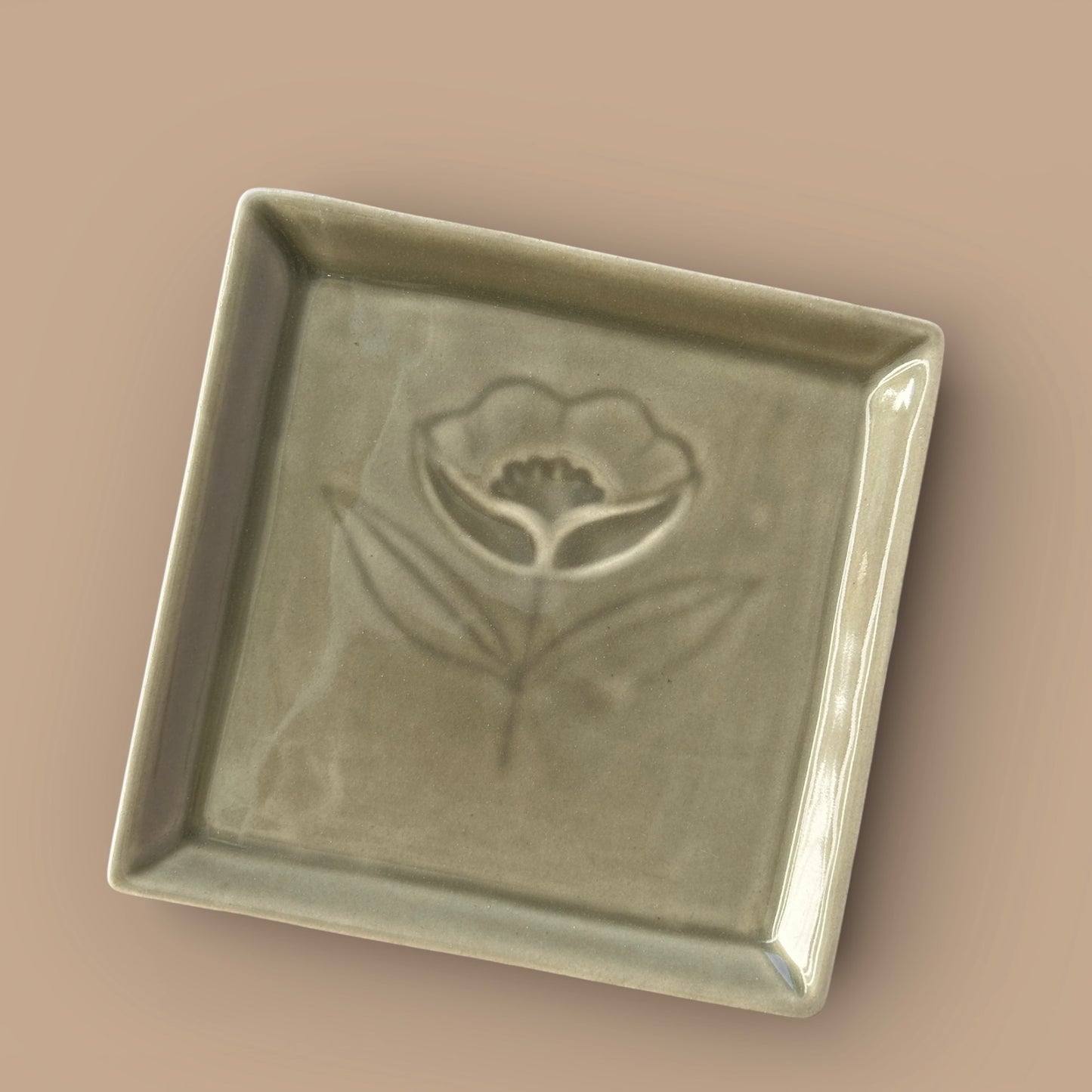 Rani Bagh Olive Grey Embossed Square Snack Plate - Pack of one
