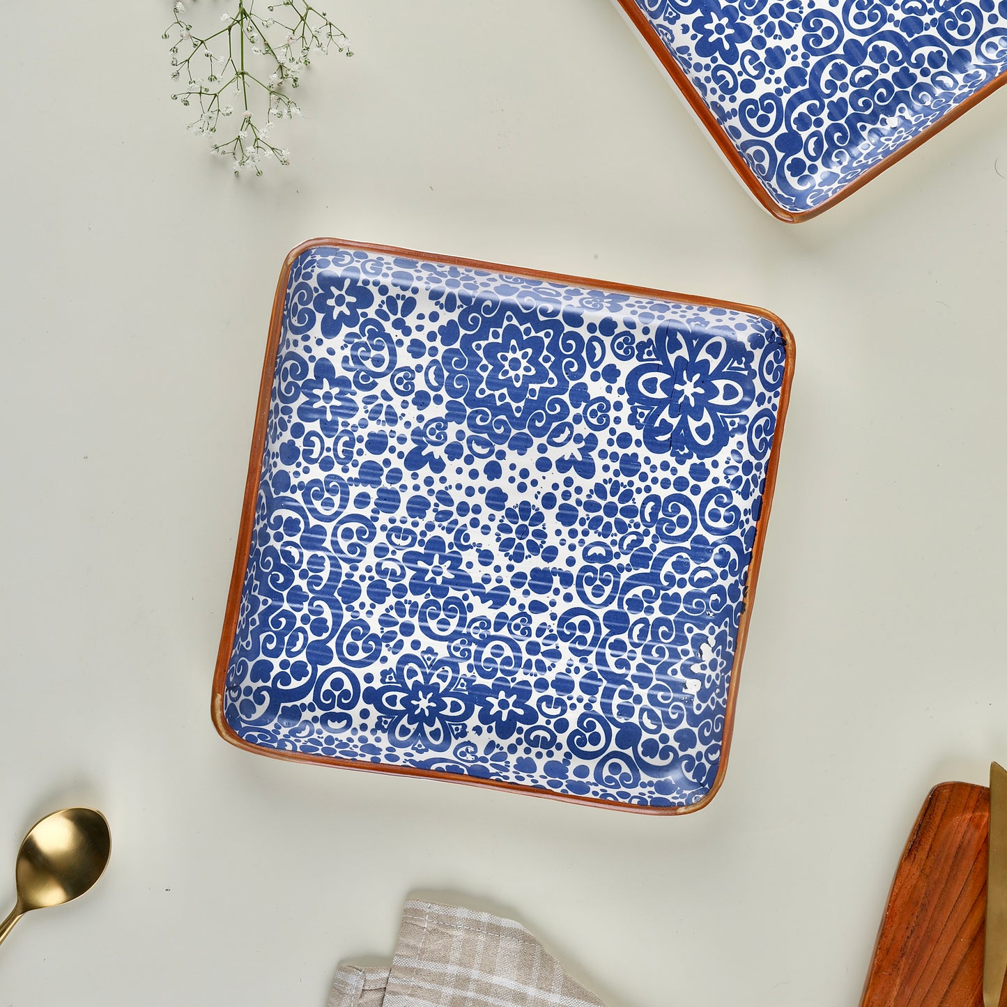 Blue Phool Bagh Square Plates