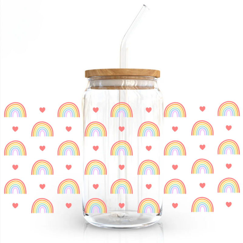 Rainbow Hearts Ophelia Glass Sipper - with UV DTF sticker