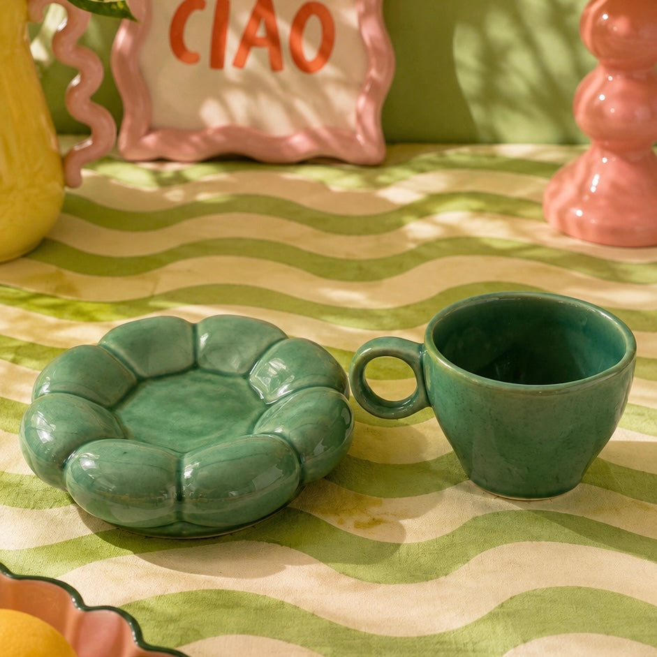 Dream Cloud Whimsical Cup & Saucer Set - Green