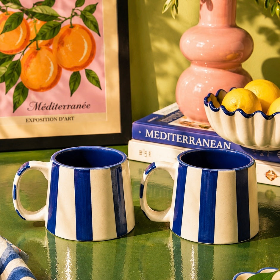 The Zen Stripe Mug Dark Blue - Set of 2