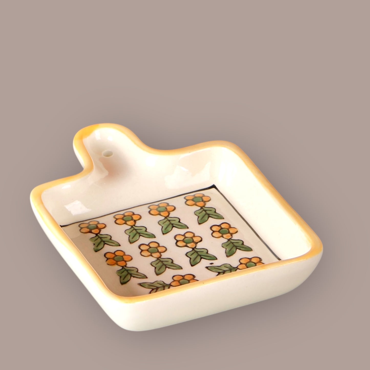 Yellow and Green Floral Handpainted Handle Platter