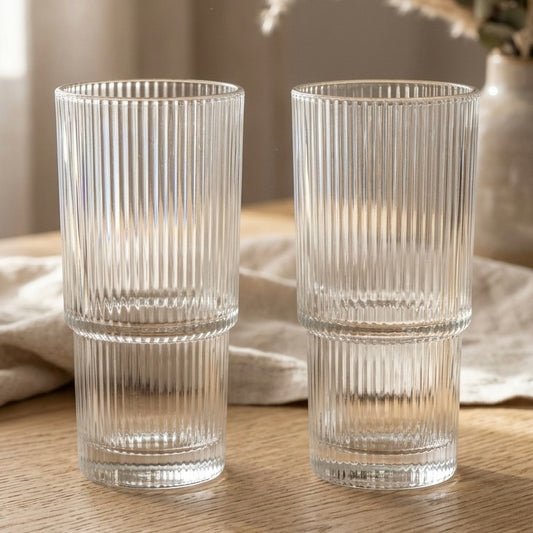 Studio Stria Ribbed Tall Glasses for Cold Coffee and Long Drinks