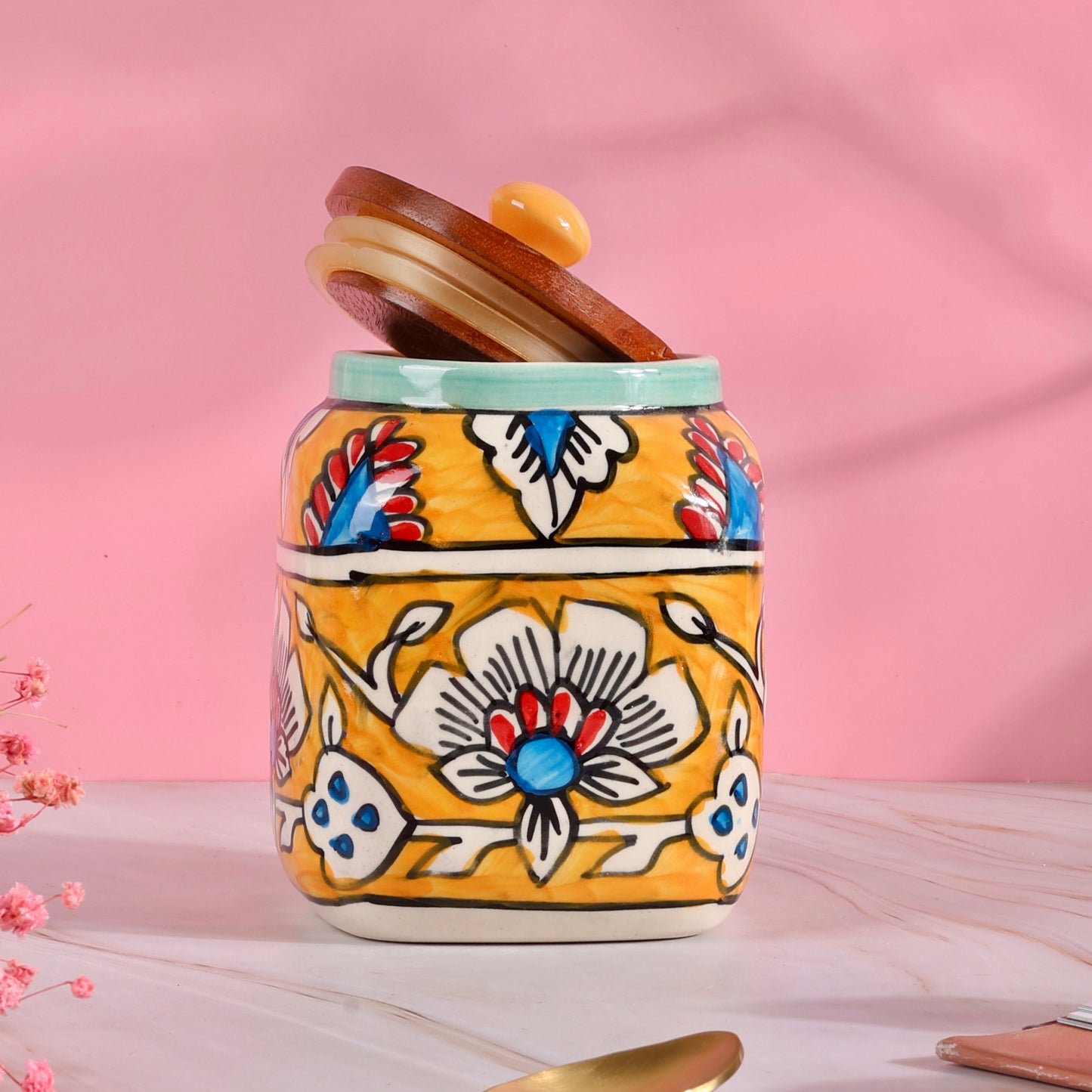 Handpainted Airtight Ceramic Jar - Pack of one