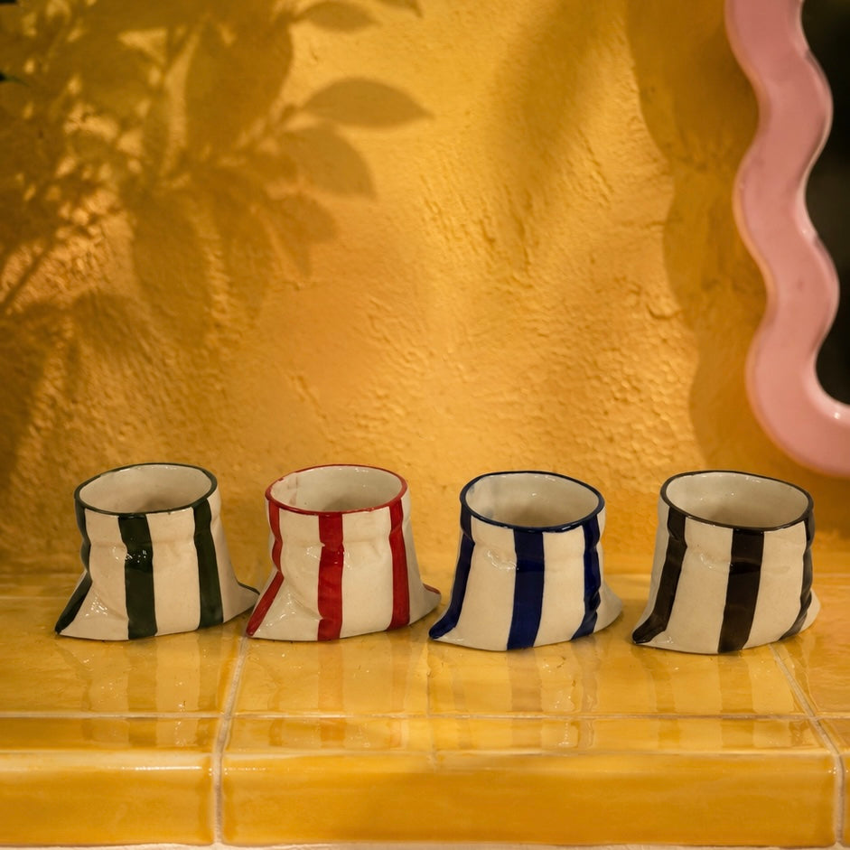 Handmade Bold Stripes Slouchy Handleless Mugs Small