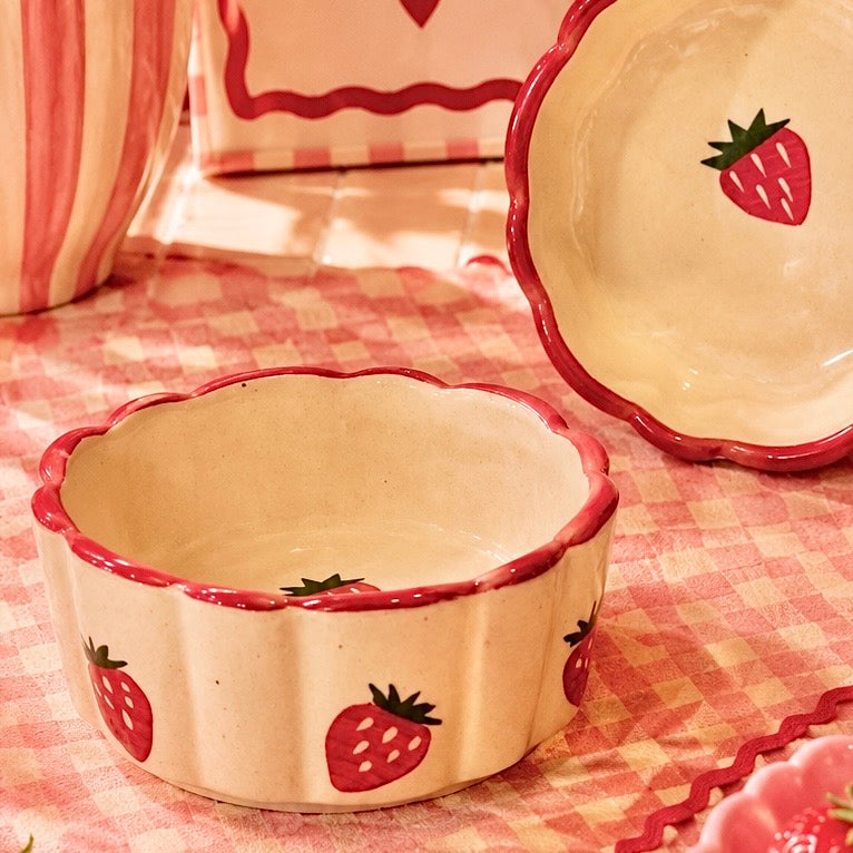 Handmade Scalloped Strawberry Bowl