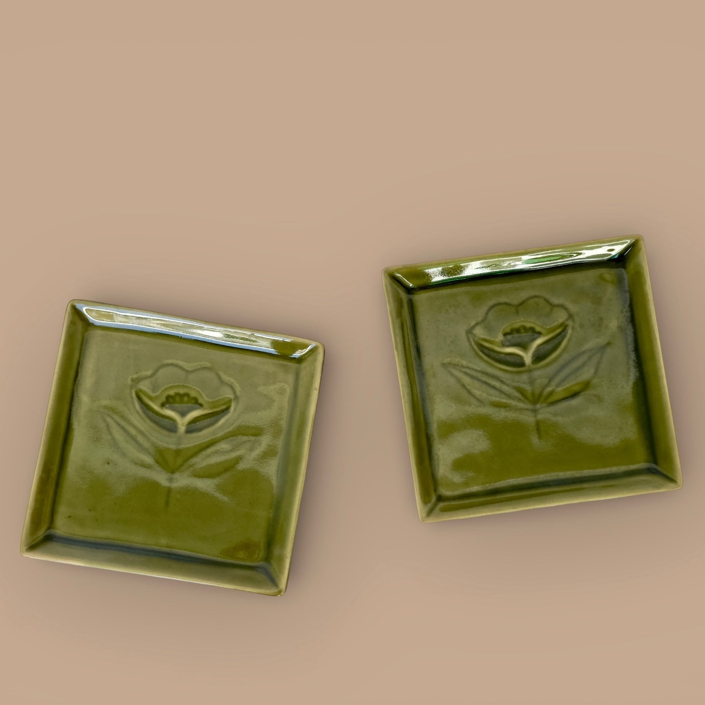 Rani Bagh Green Embossed Square Snack Plate - Pack of one