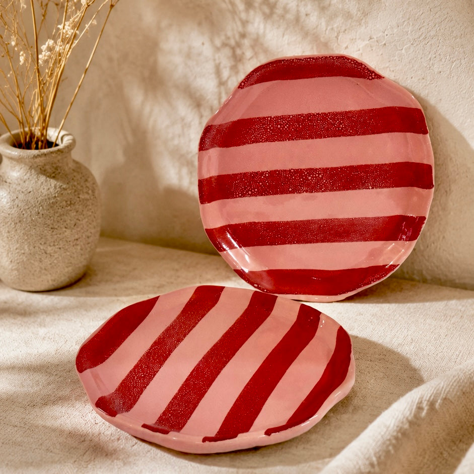 Pink and Red Zen Stripe Snack Plate - Pack of one