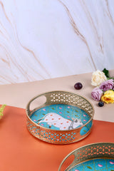 Pichwai Blue Decorative Trays Set - Handcrafted Metal Enamel Festive Table Decor