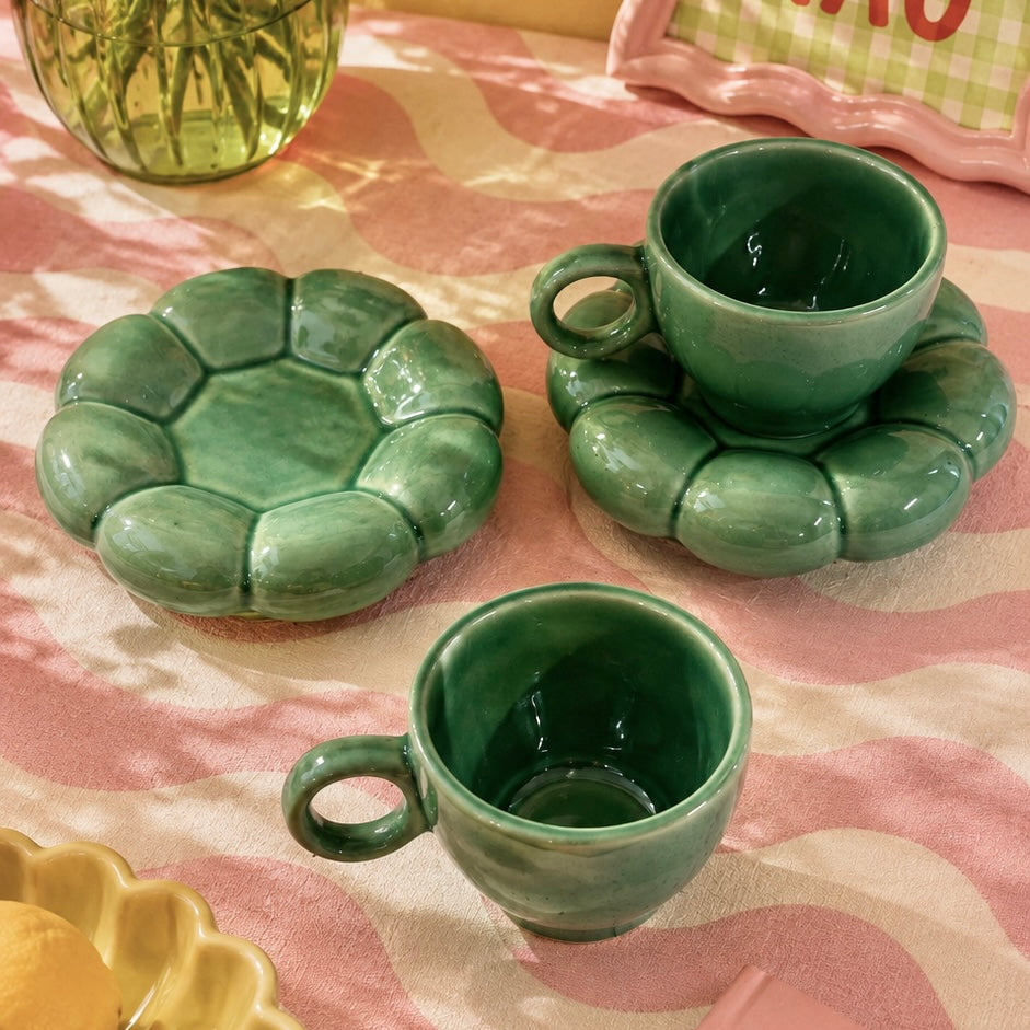 Dream Cloud Whimsical Cup & Saucer Set - Green